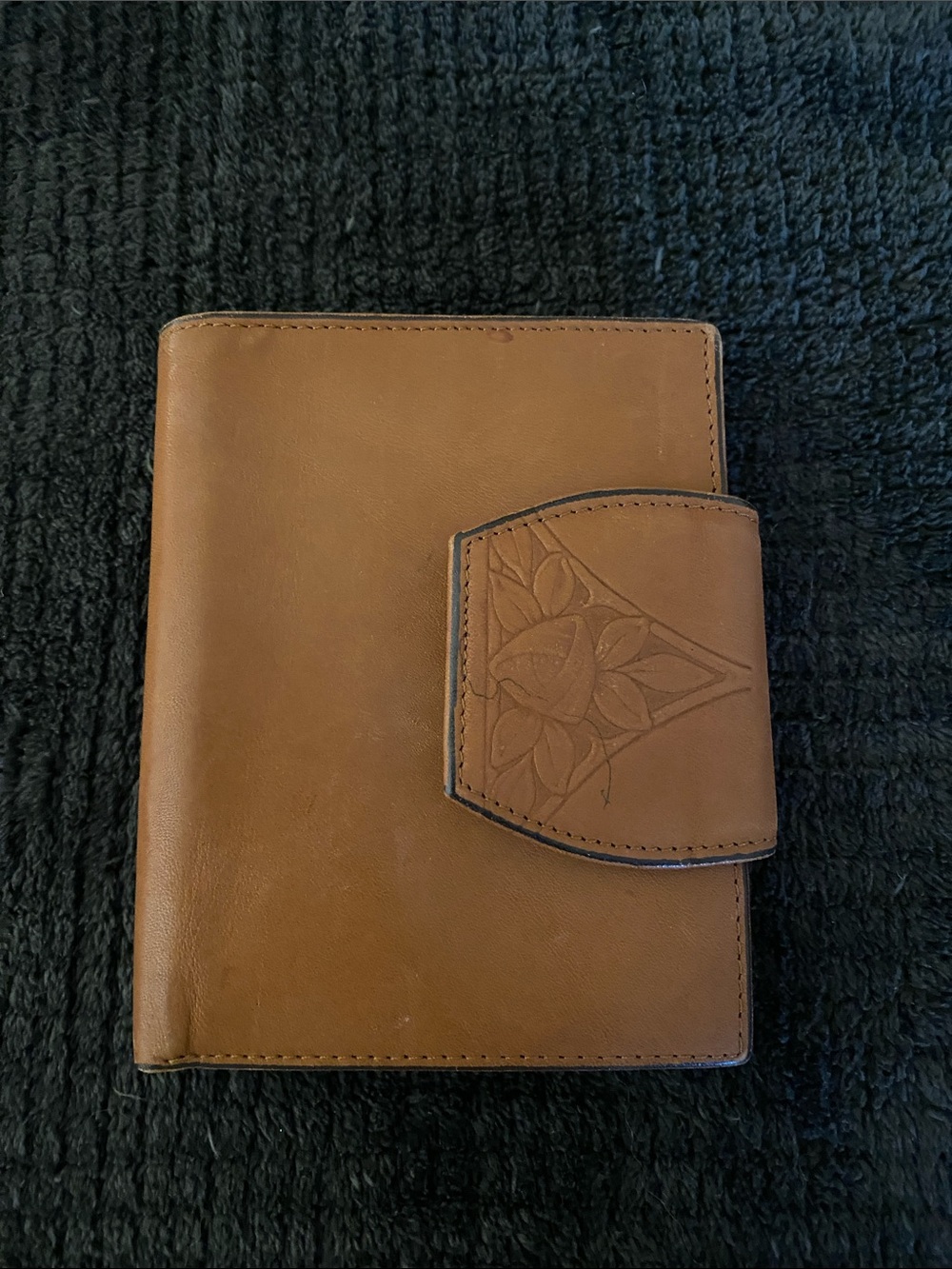 Rolfs Brown Leather Journal Cover with Embossed Floral Snap